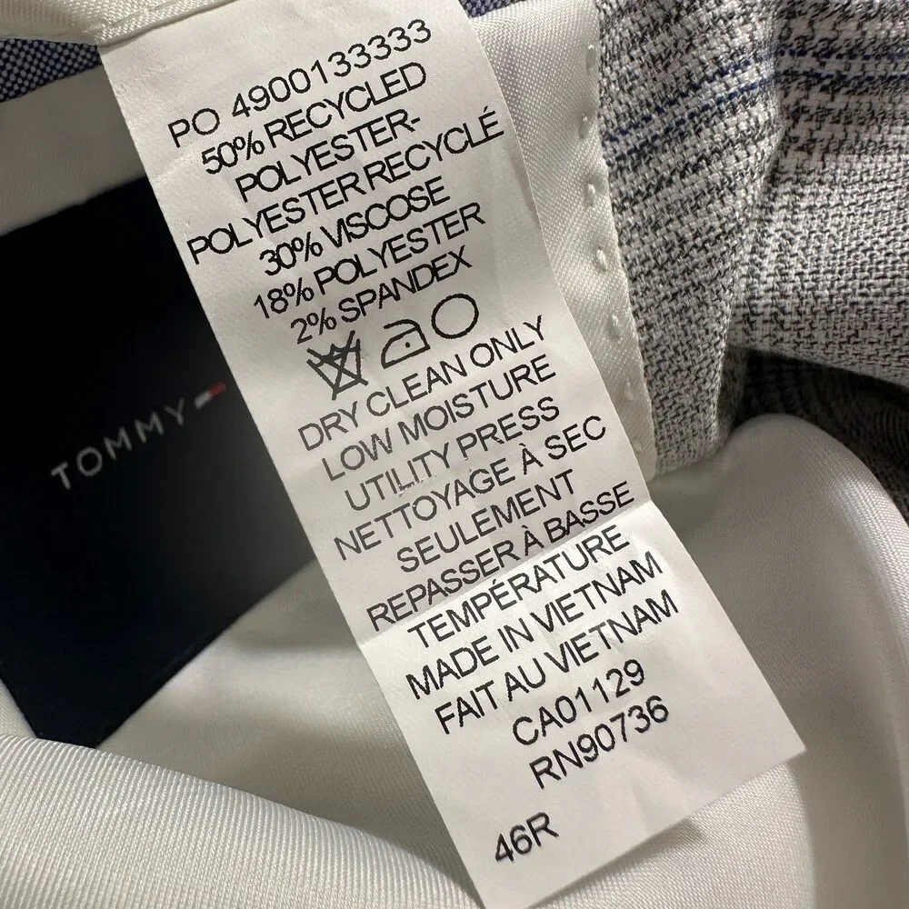 TOMMY HILFIGER Mens Blazer Sport Coat 2-Button Suit Jacket 46R Gray Plaid